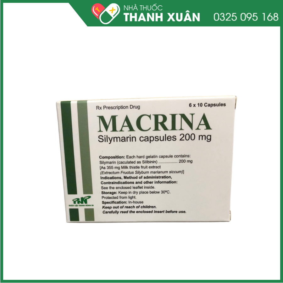 Macrina 200mg điều trị bệnh gan cấp tính, tổn thương thực thể nhu mô gan